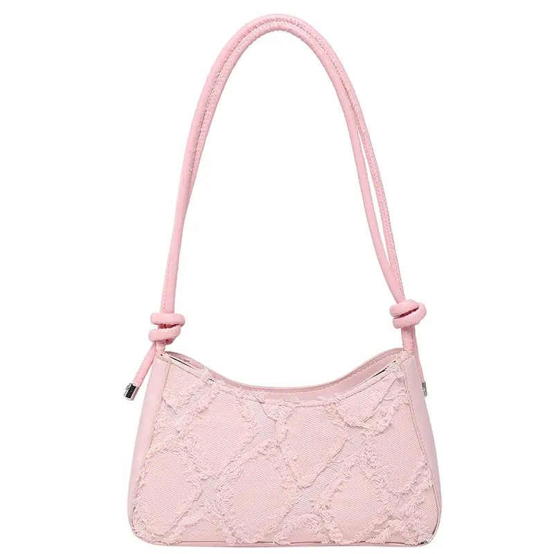 2026 Black Crescent Shoulder Bag with White Embroidery - Image 2