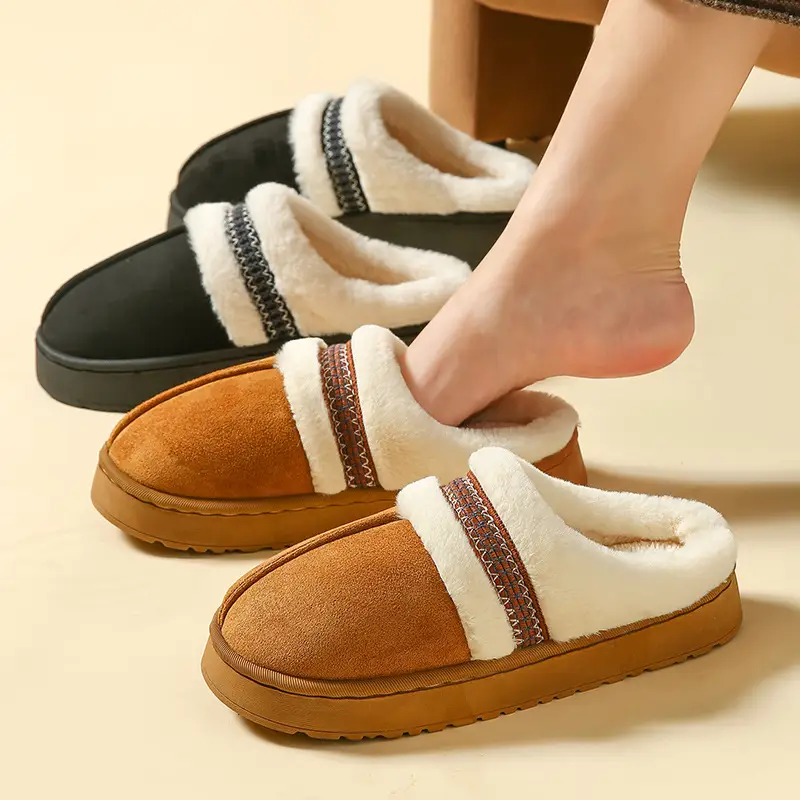 Women Cotton Slippers Warm Fur Trim Winter 2025 - Image 4