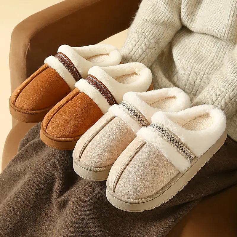Women Cotton Slippers Warm Fur Trim Winter 2025 - Image 5