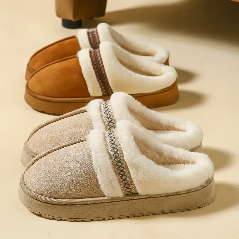 Women Cotton Slippers Warm Fur Trim Winter 2025 - Image 6
