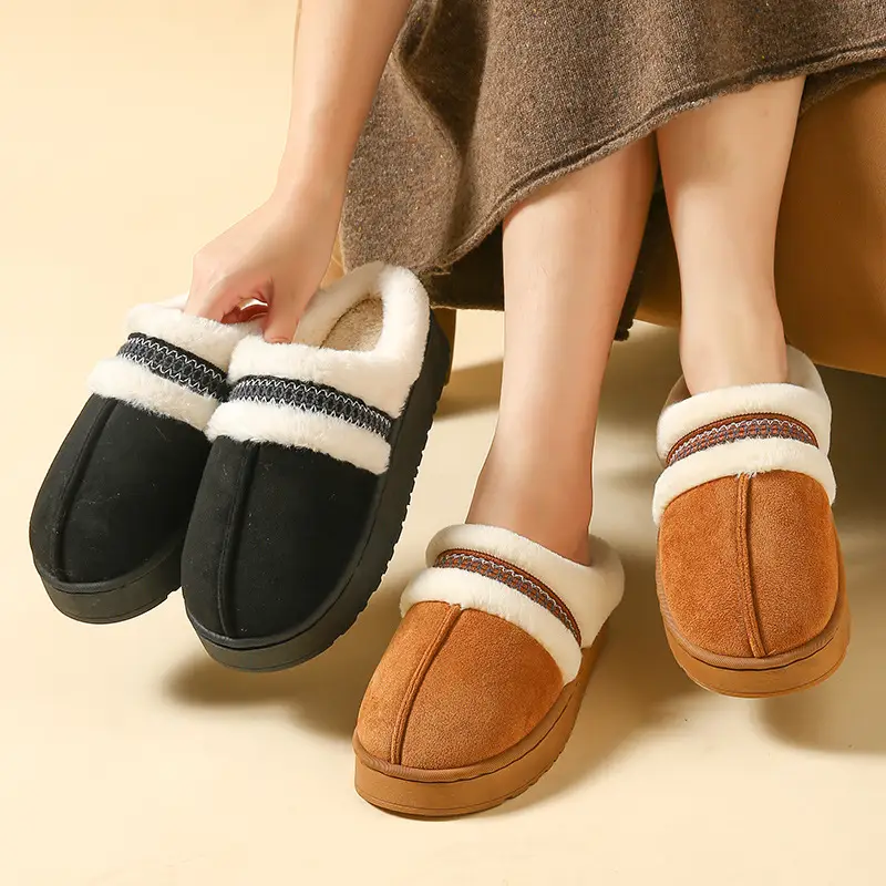 Women Cotton Slippers Warm Fur Trim Winter 2025 - Image 7