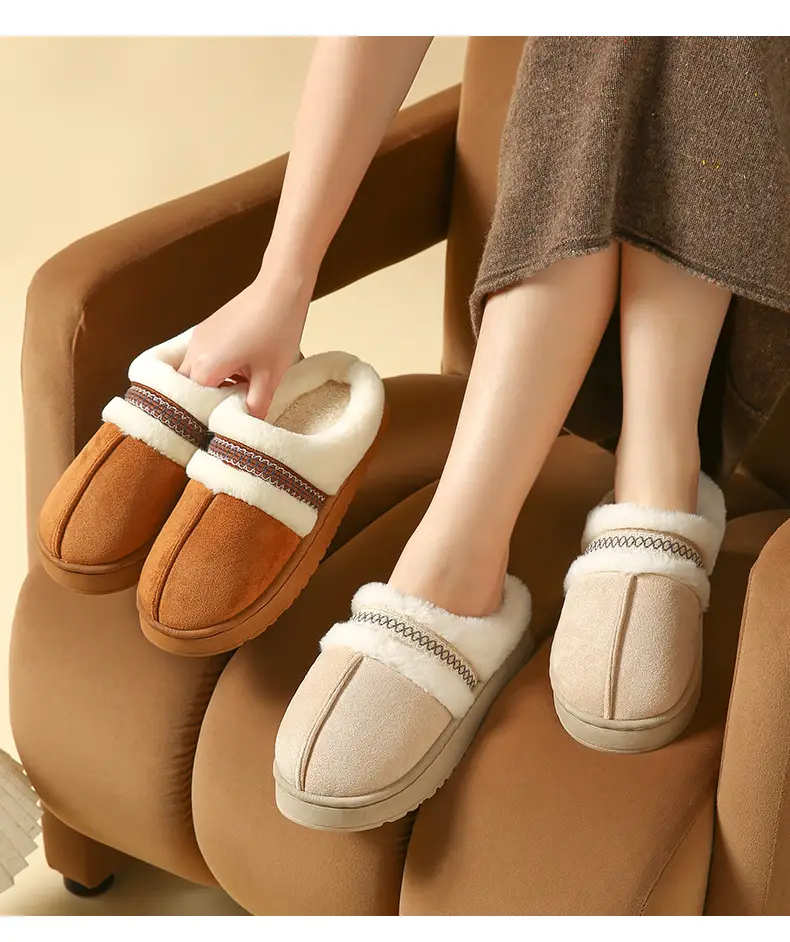 Women Cotton Slippers Warm Fur Trim Winter 2025 — feature 14