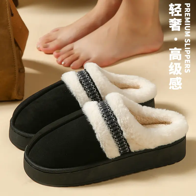 Women Cotton Slippers Warm Fur Trim Winter 2025 - Image 3
