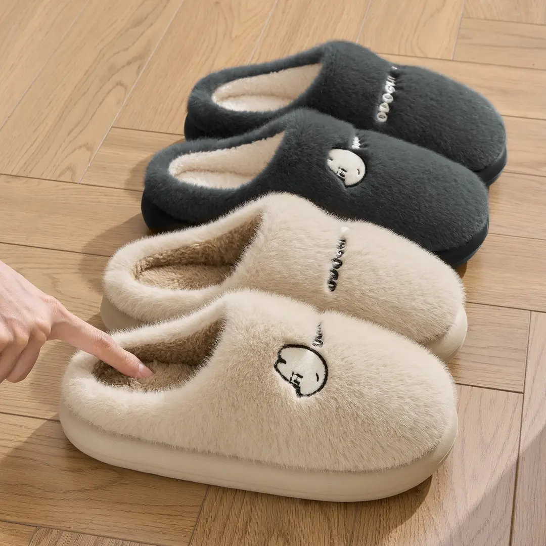 Cotton Slippers for Women 2025 Winter New Style Indoor Home Non-Slip Thick Sole Fleece-Lined Warm Couple Plush Slippers for Men - Image 12