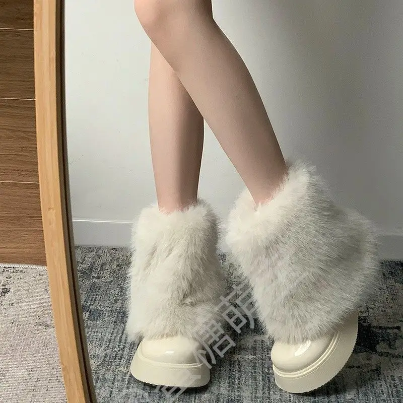 White Furry Fleece-Lined Snow Boots for Women Winter 2024