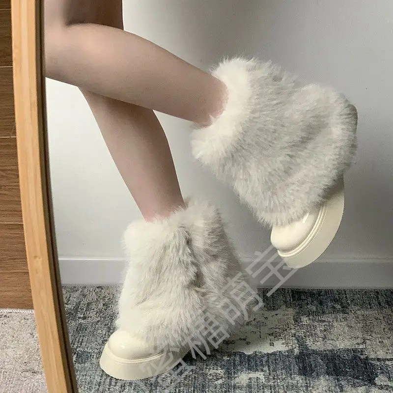 White Furry Fleece-Lined Snow Boots for Women Winter 2024 — feature 4
