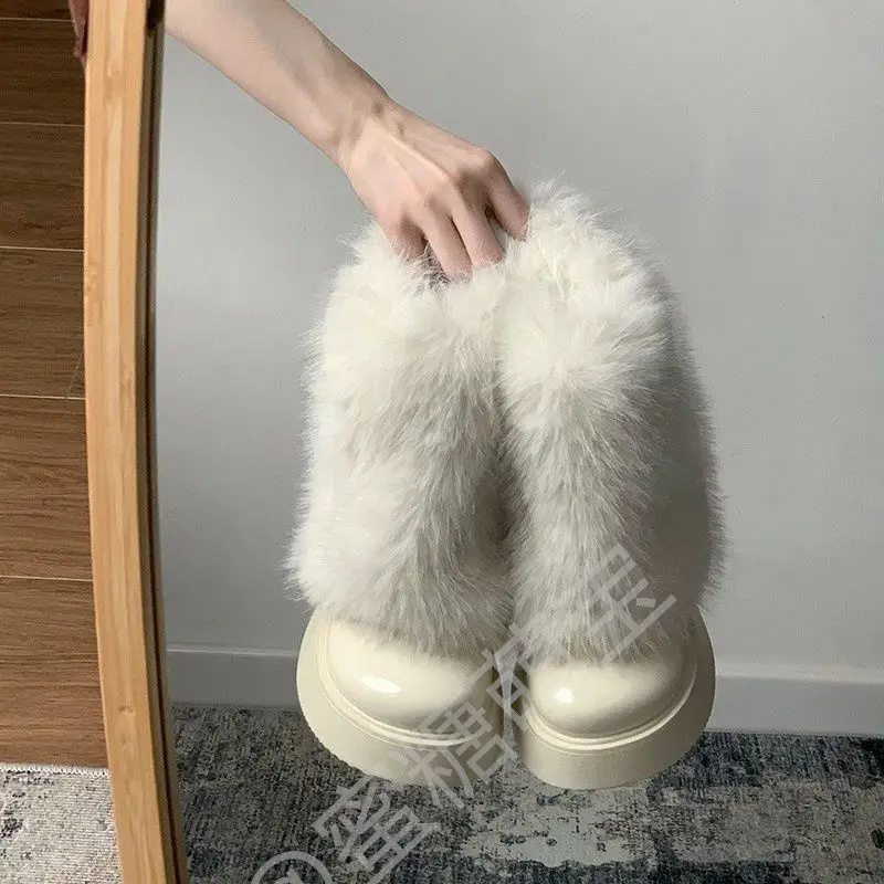 White Furry Fleece-Lined Snow Boots for Women Winter 2024 — feature 7