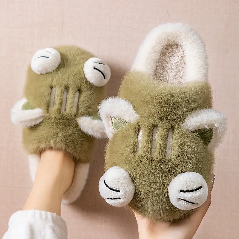 Cute Lucky Cat Cotton Slippers Women Winter Indoor - Image 5