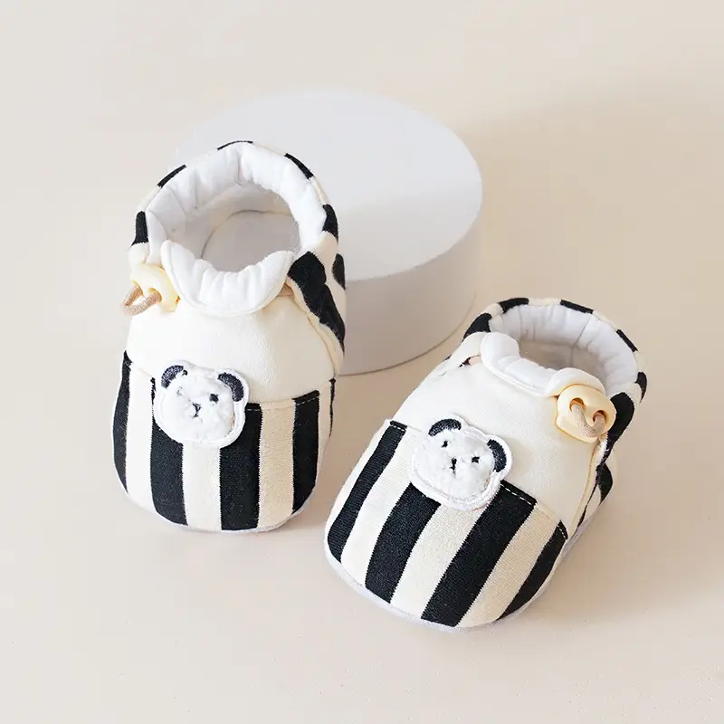 Baby Cartoon Embroidered Cotton Shoes Pink Blue Striped Non-Slip