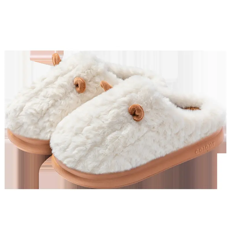 Cotton Slippers for Women Autumn and Winter 2024 New Indoor Home Non-Slip Household Fleece-Lined Couple Furry Ear Slippers