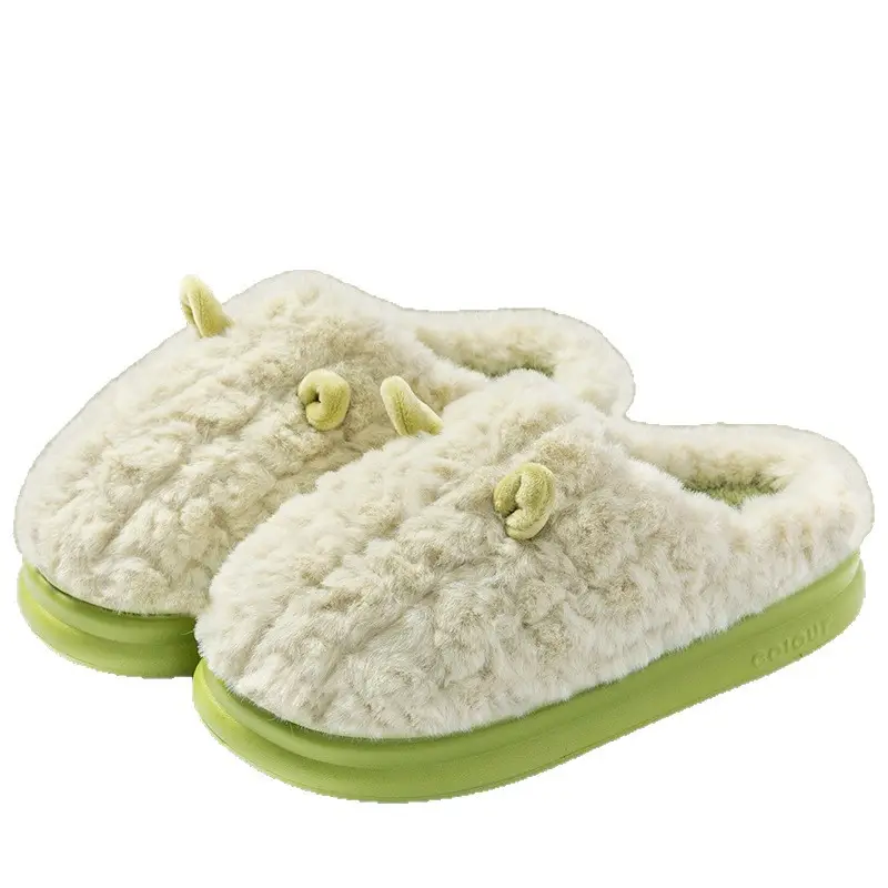 Cotton Slippers for Women Autumn and Winter 2024 New Indoor Home Non-Slip Household Fleece-Lined Couple Furry Ear Slippers