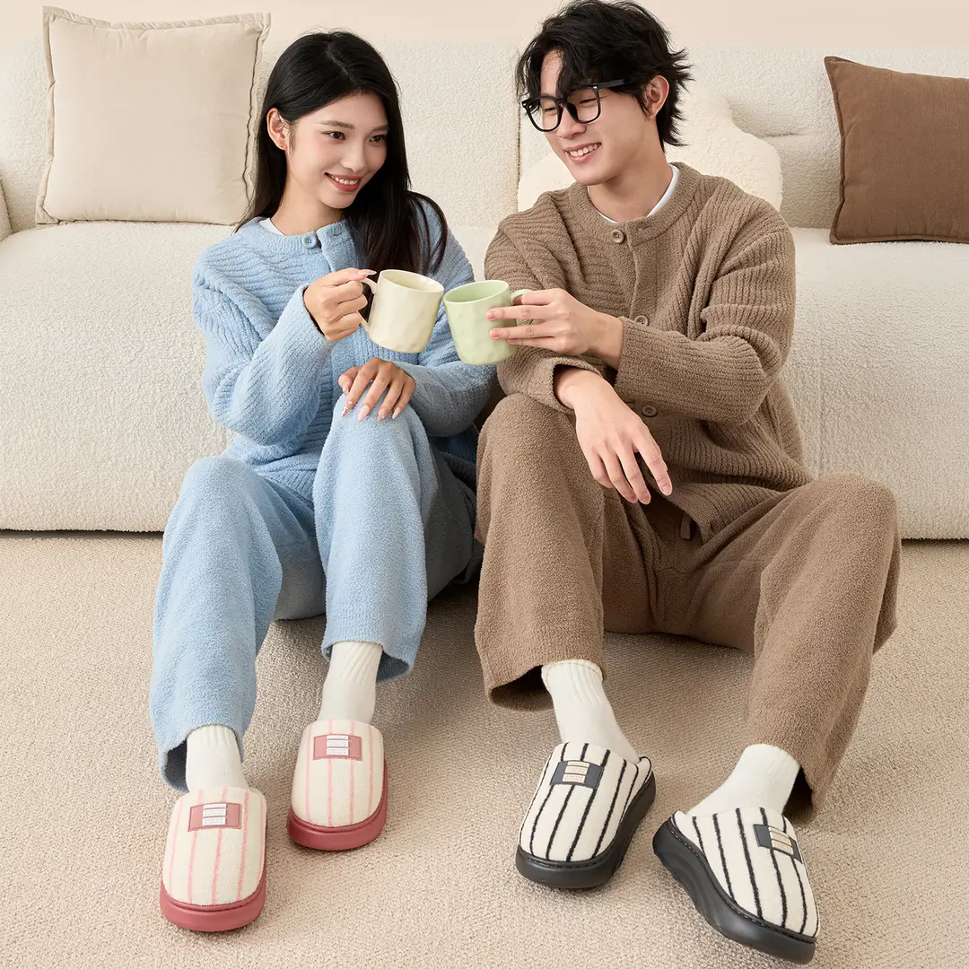 Striped Cotton Slippers for Women, Winter 2026 New Model, Indoor Home Warm Plush Slippers for Men, Autumn and Winter - Image 8