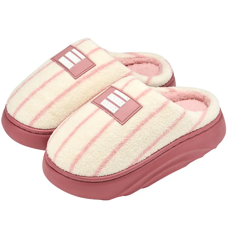 Striped Cotton Slippers for Women, Winter 2026 New Model, Indoor Home Warm Plush Slippers for Men, Autumn and Winter - Image 10