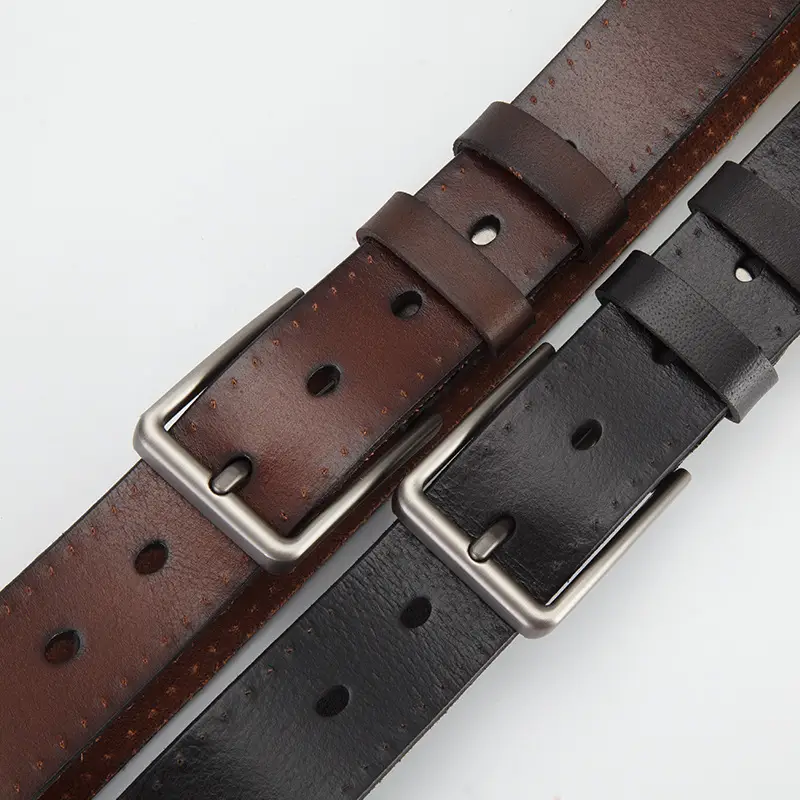Men's Genuine Leather Belt Brown Buckle - Image 4