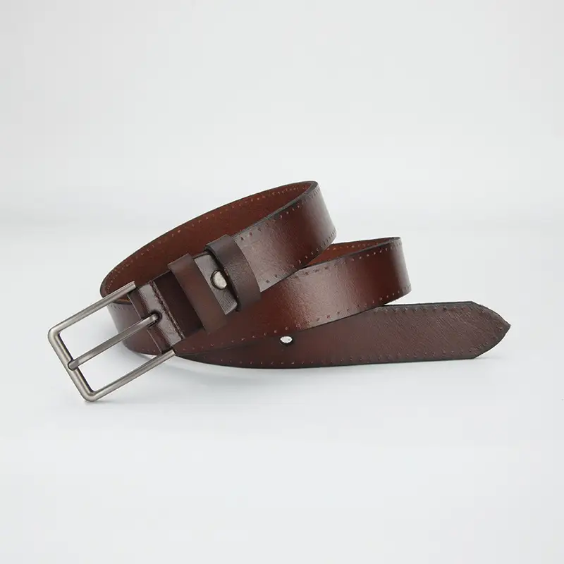 Men's Genuine Leather Belt Brown Buckle - Image 5