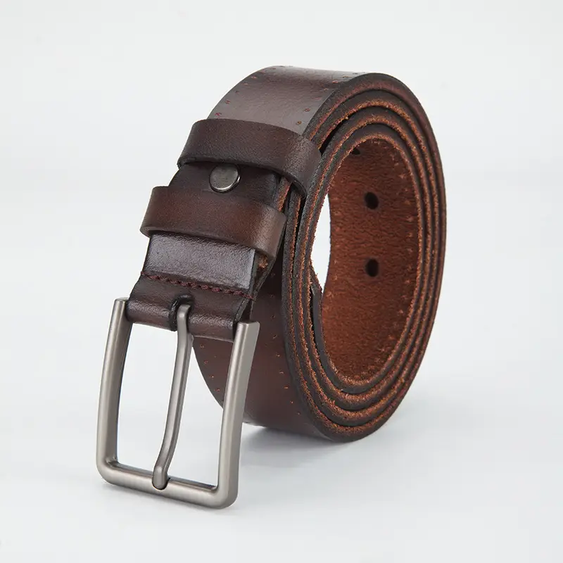 Men's Genuine Leather Belt Brown Buckle - Image 2