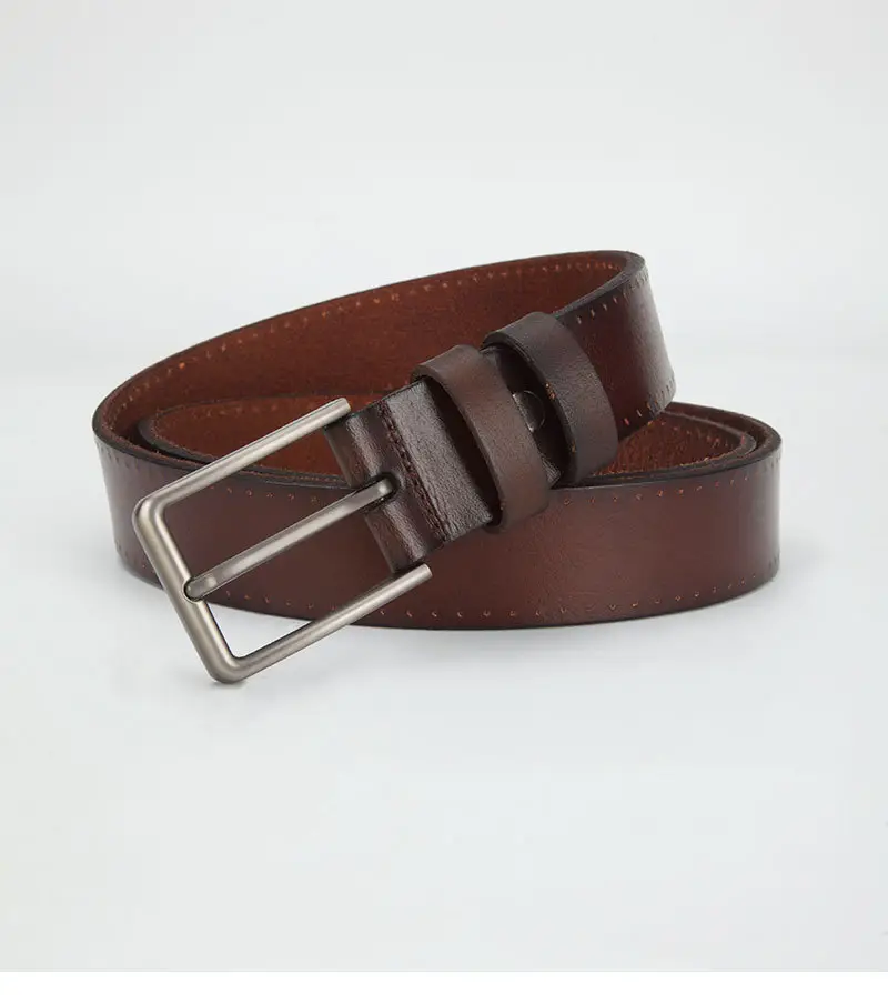 Men's Genuine Leather Belt Brown Buckle — feature 11