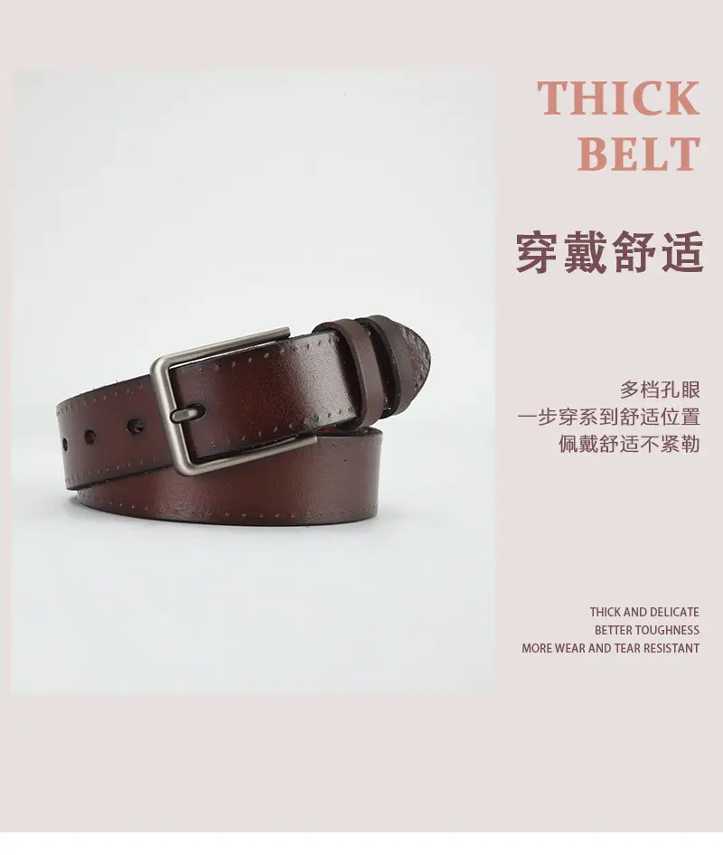 Men's Genuine Leather Belt Brown Buckle — feature 5