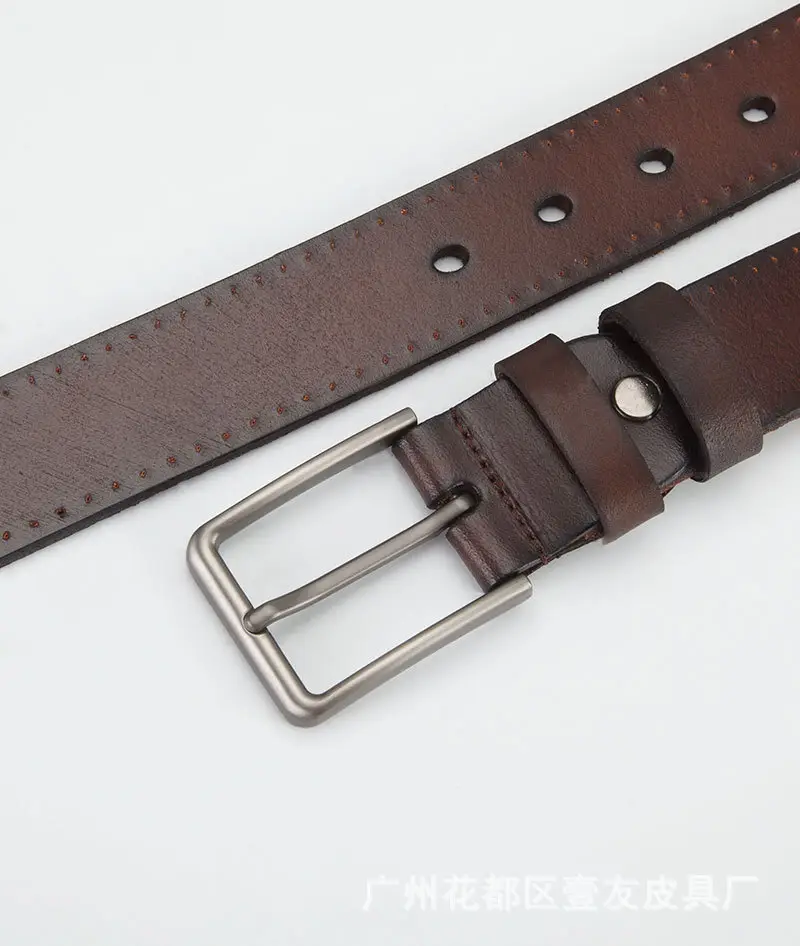 Men's Genuine Leather Belt Brown Buckle — feature 6