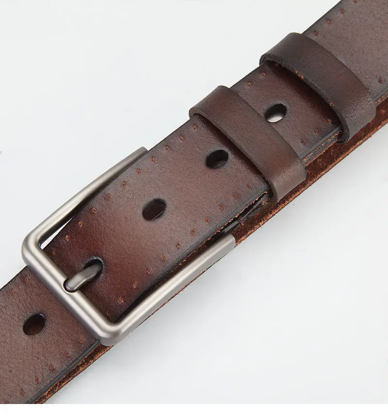 Men's Genuine Leather Belt Brown Buckle — feature 8