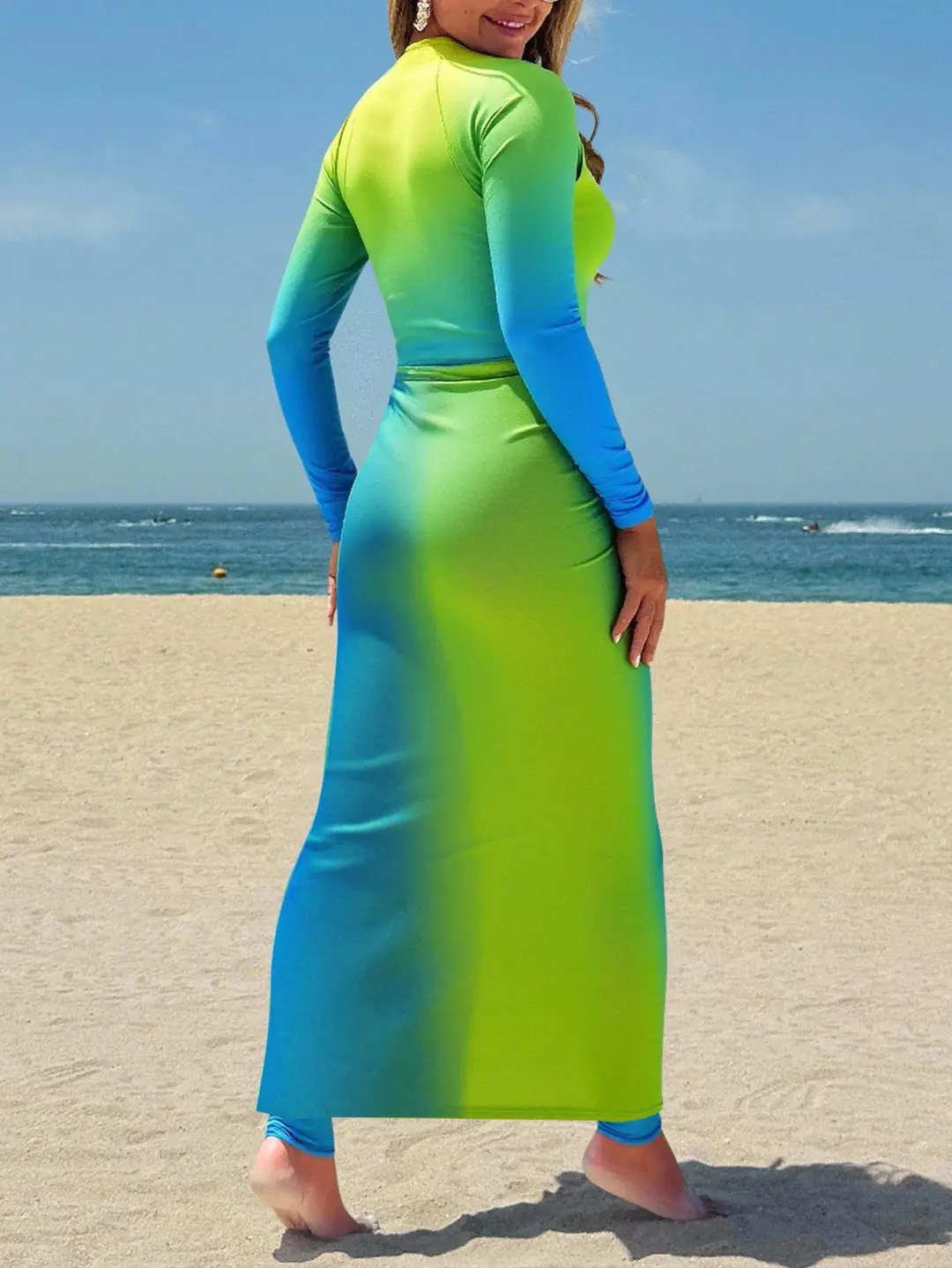 Women's Burkini Long Pants Mesh Skirt Swimsuit Set Casual Vacation Gradient Color Summer Beachwear
