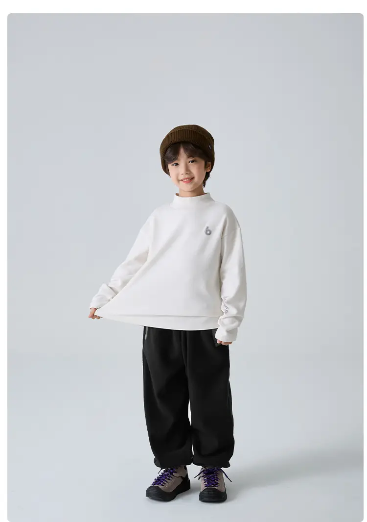 2025 Winter Boys' Half-High Collar German Velvet T-Shirt Solid Color — feature 11