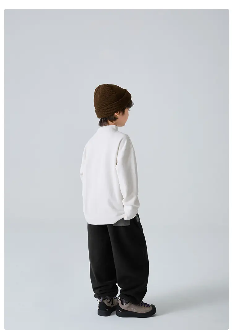 2025 Winter Boys' Half-High Collar German Velvet T-Shirt Solid Color — feature 12