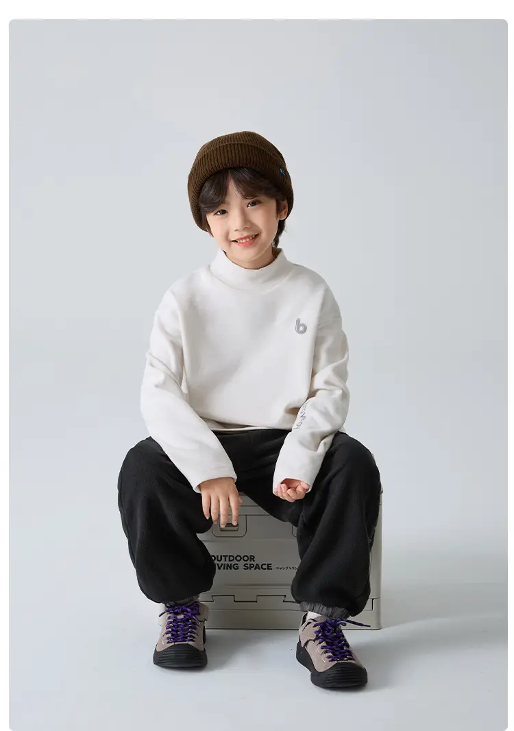 2025 Winter Boys' Half-High Collar German Velvet T-Shirt Solid Color — feature 13