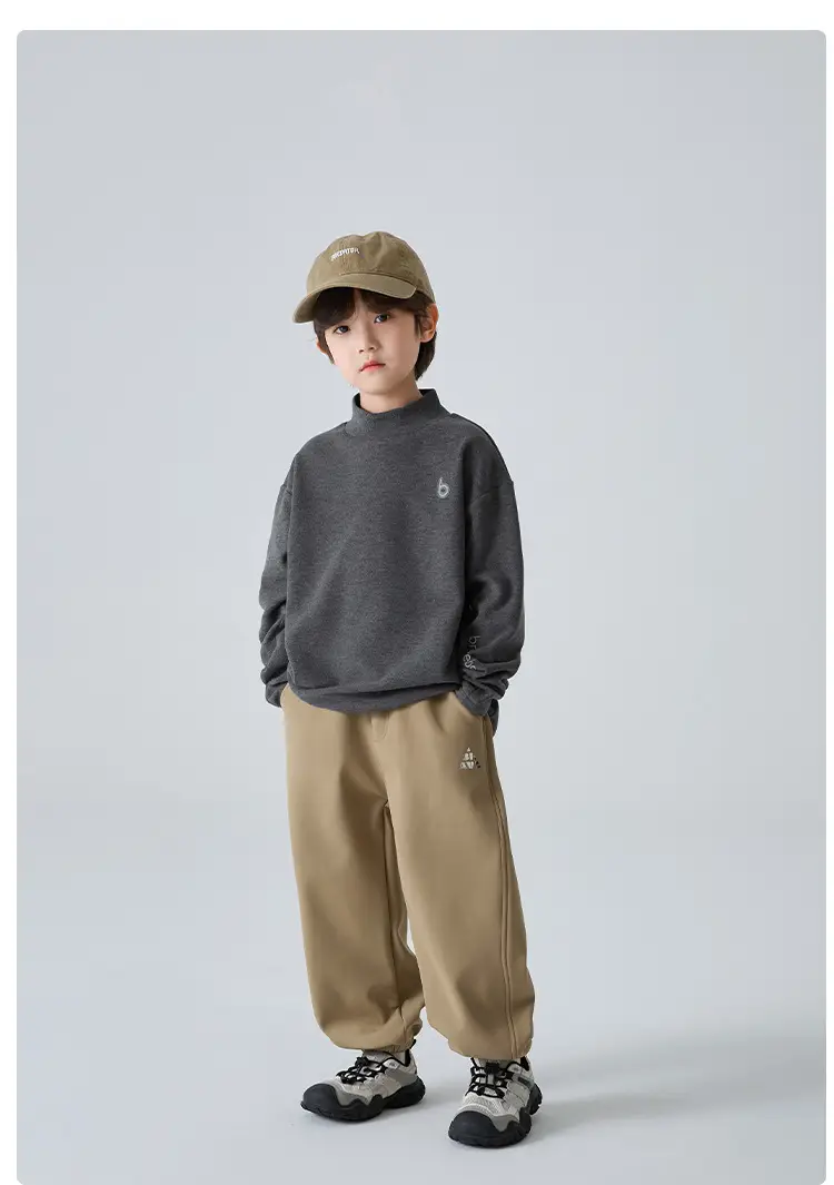 2025 Winter Boys' Half-High Collar German Velvet T-Shirt Solid Color — feature 14