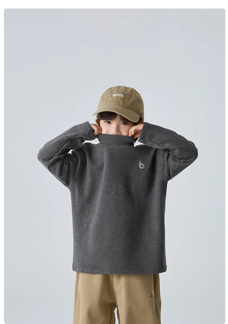 2025 Winter Boys' Half-High Collar German Velvet T-Shirt Solid Color — feature 15