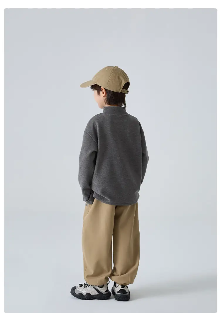 2025 Winter Boys' Half-High Collar German Velvet T-Shirt Solid Color — feature 16