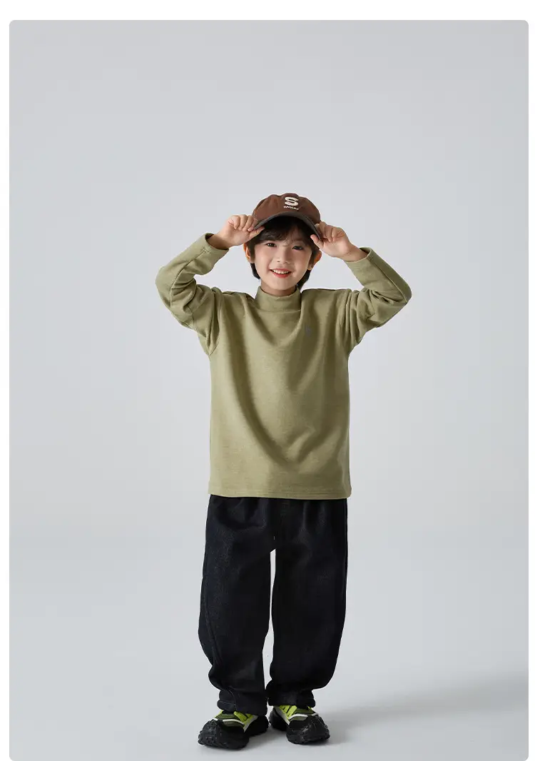 2025 Winter Boys' Half-High Collar German Velvet T-Shirt Solid Color — feature 19