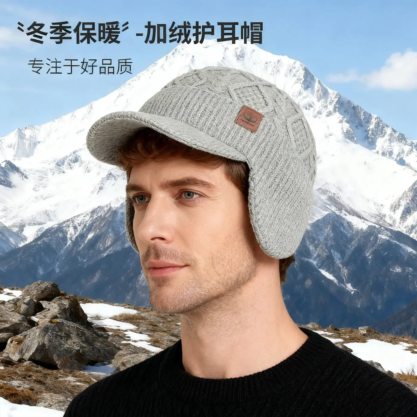 Fleece Lined Winter Ear Hat Dark Blue for Men Women - Image 5