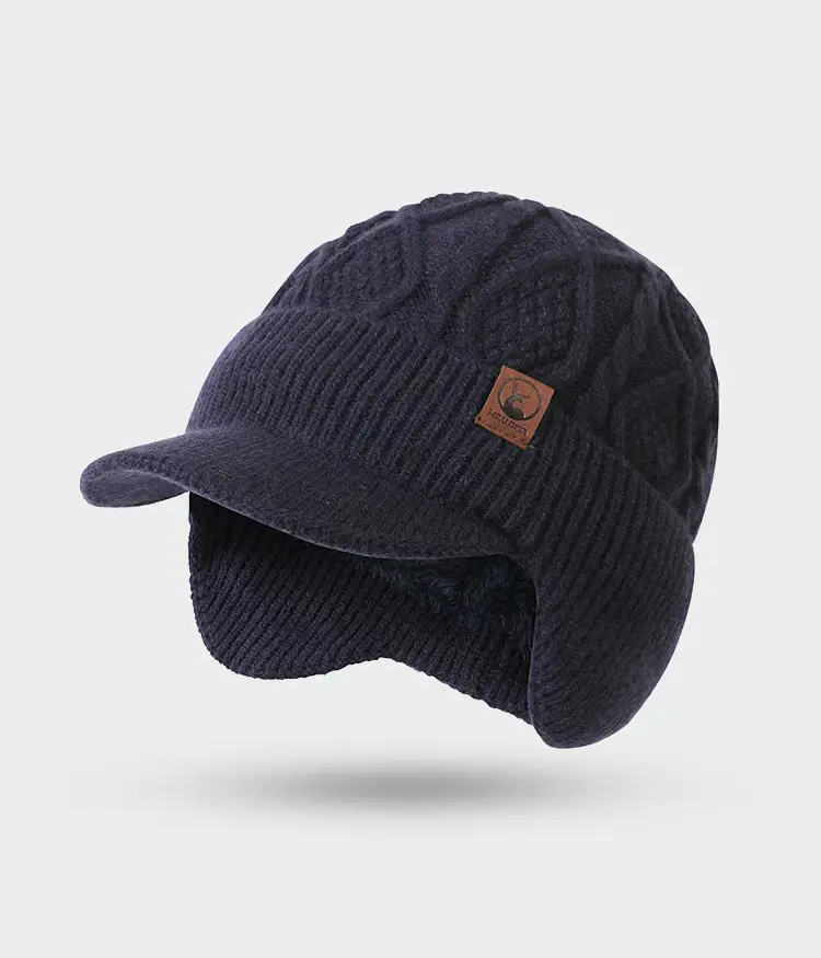Fleece Lined Winter Ear Hat Dark Blue for Men Women — feature 11