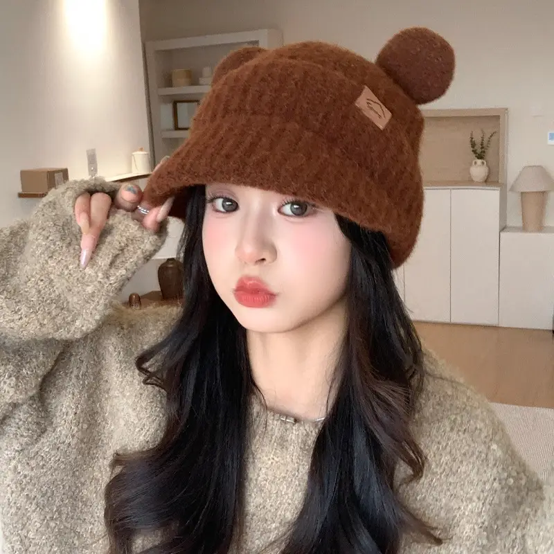 Women Bear Ears Knitted Wool Hat Winter Windproof - Image 10