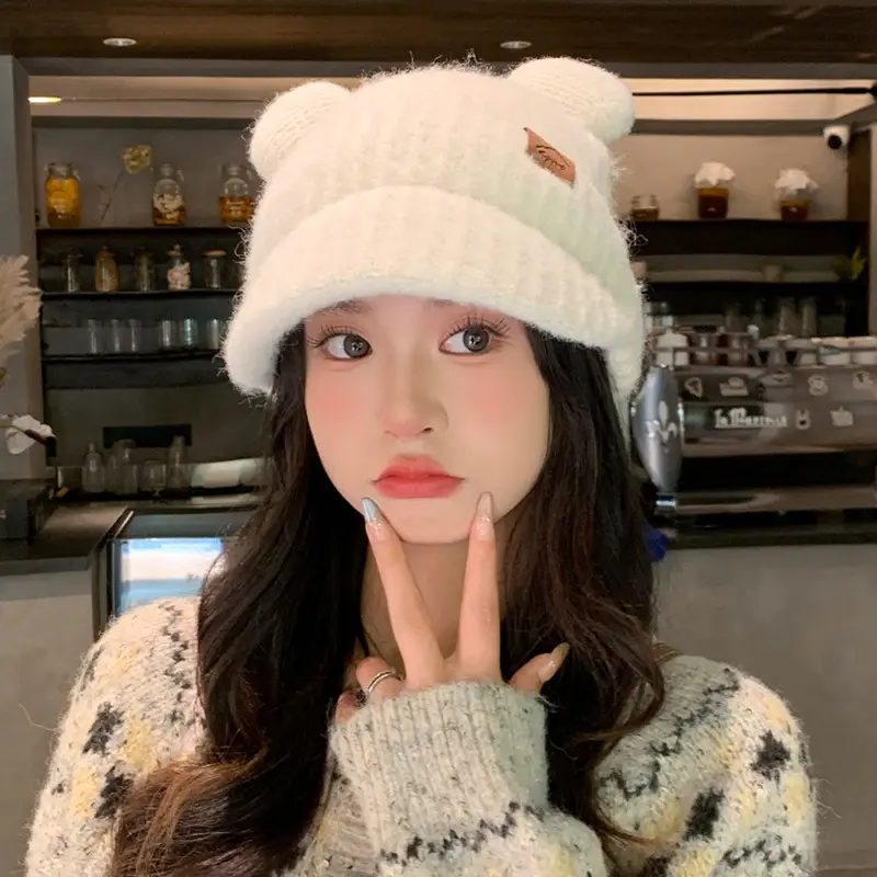 Women Bear Ears Knitted Wool Hat Winter Windproof - Image 11