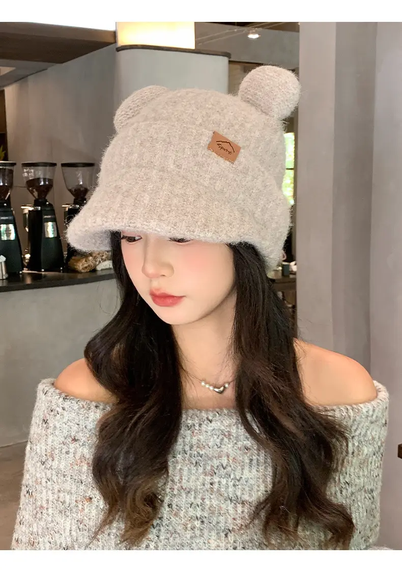 Women Bear Ears Knitted Wool Hat Winter Windproof — feature 12
