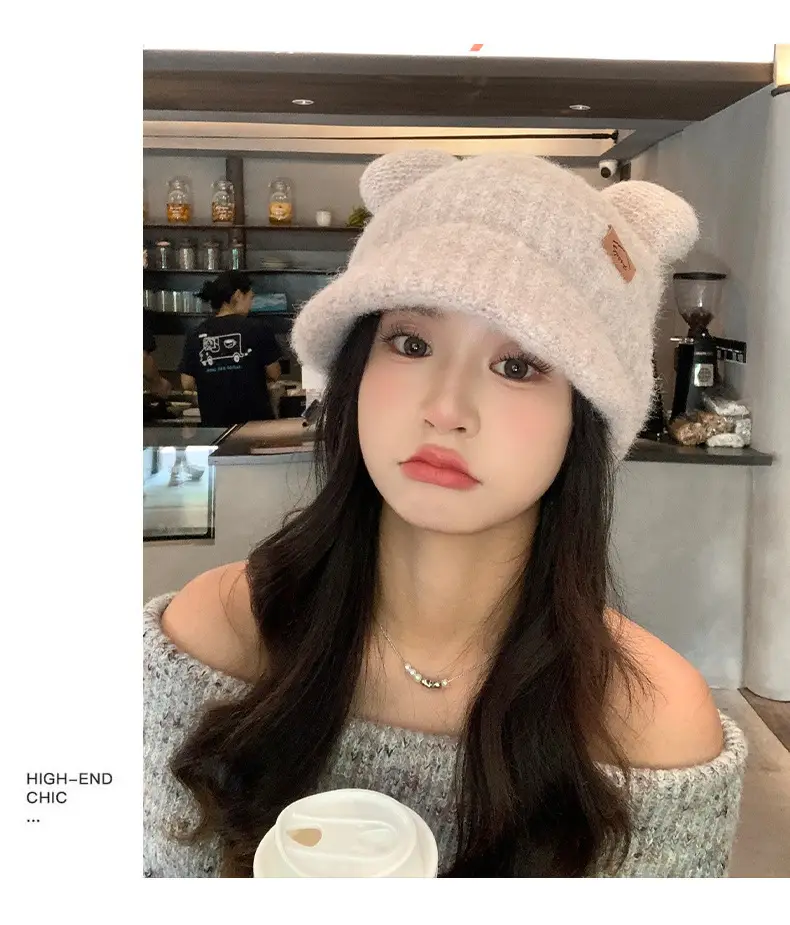 Women Bear Ears Knitted Wool Hat Winter Windproof — feature 13