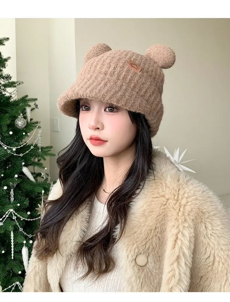 Women Bear Ears Knitted Wool Hat Winter Windproof — feature 16