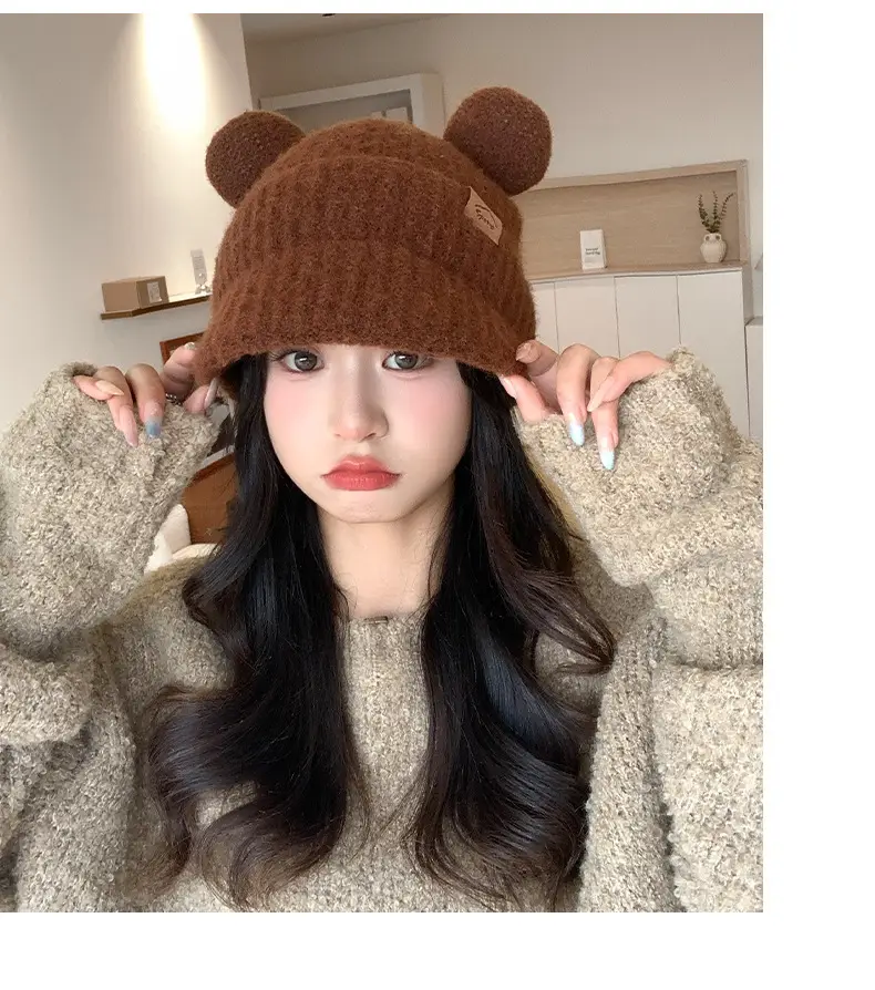 Women Bear Ears Knitted Wool Hat Winter Windproof — feature 17