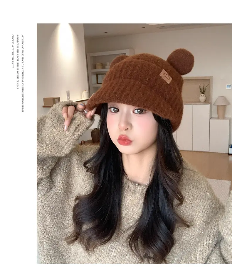 Women Bear Ears Knitted Wool Hat Winter Windproof — feature 18