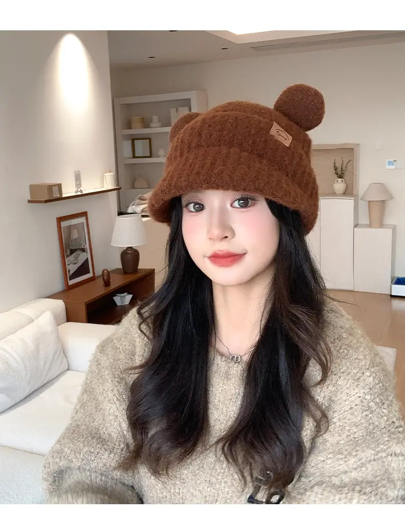 Women Bear Ears Knitted Wool Hat Winter Windproof — feature 19