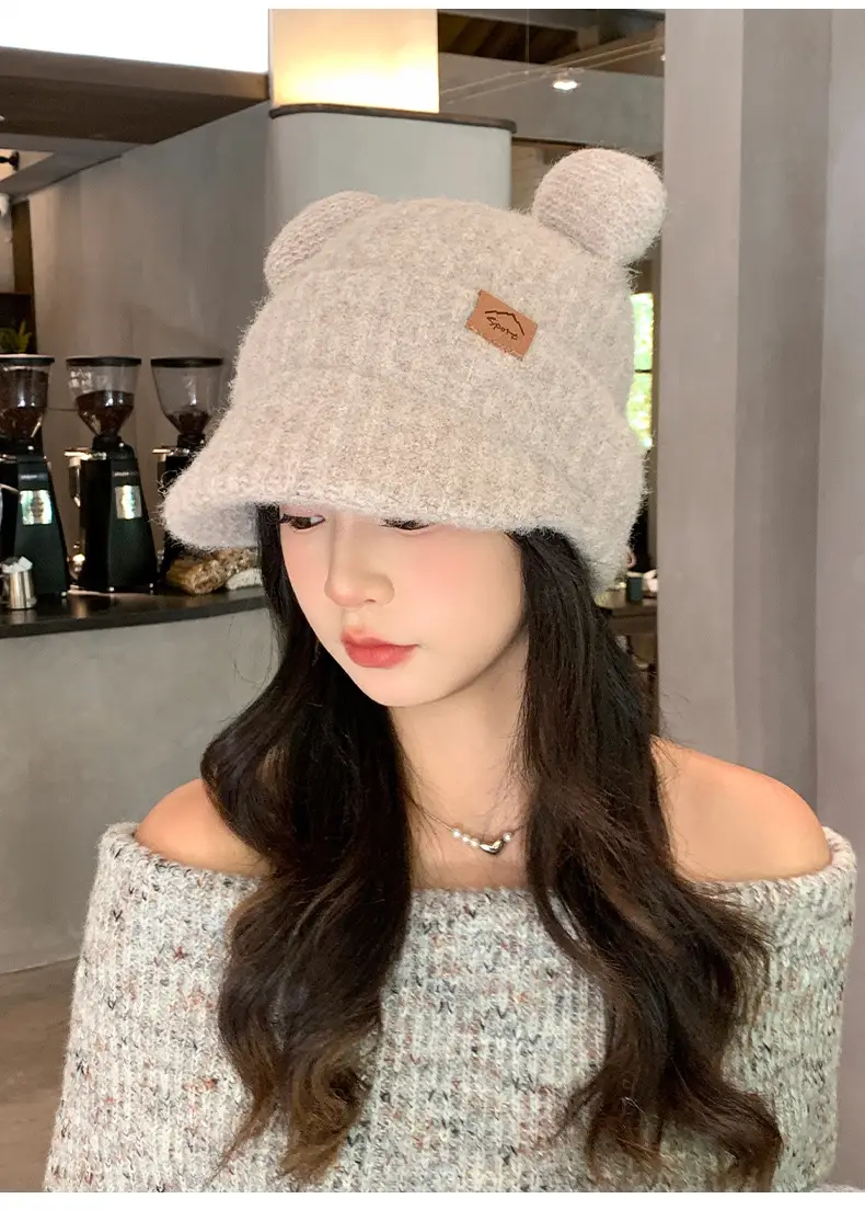 Women Bear Ears Knitted Wool Hat Winter Windproof — feature 2