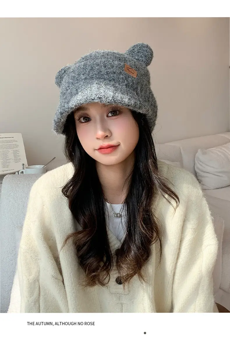 Women Bear Ears Knitted Wool Hat Winter Windproof — feature 20
