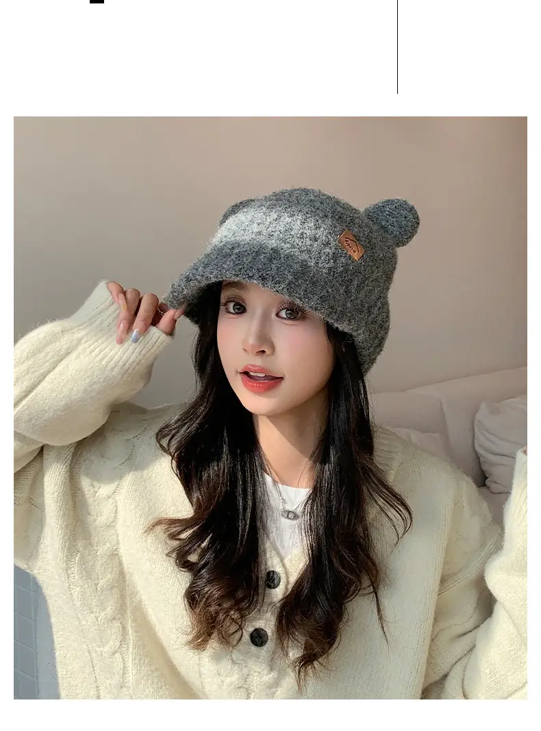Women Bear Ears Knitted Wool Hat Winter Windproof — feature 22