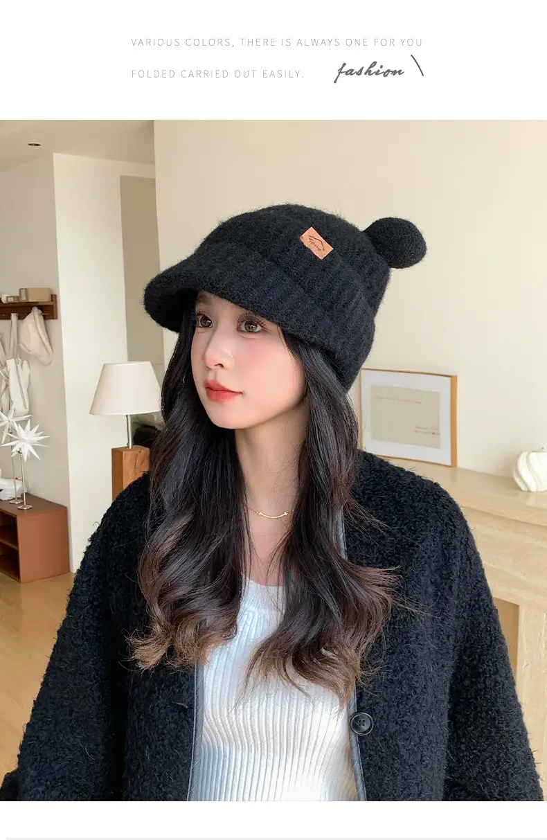 Women Bear Ears Knitted Wool Hat Winter Windproof — feature 23
