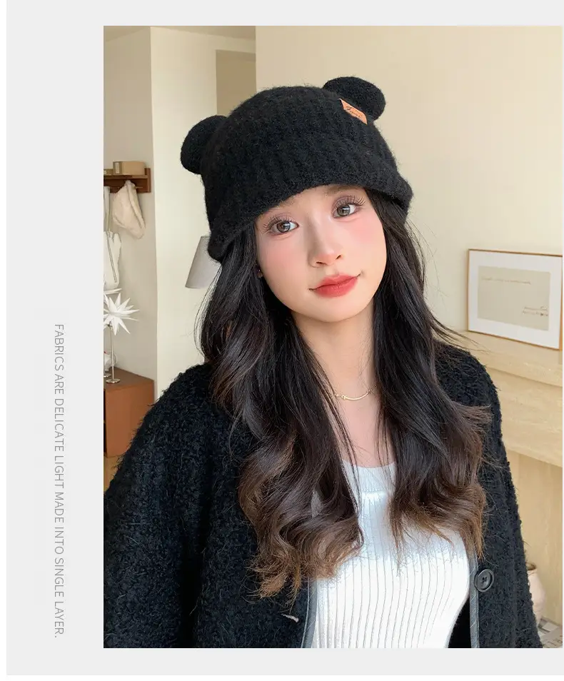 Women Bear Ears Knitted Wool Hat Winter Windproof — feature 24