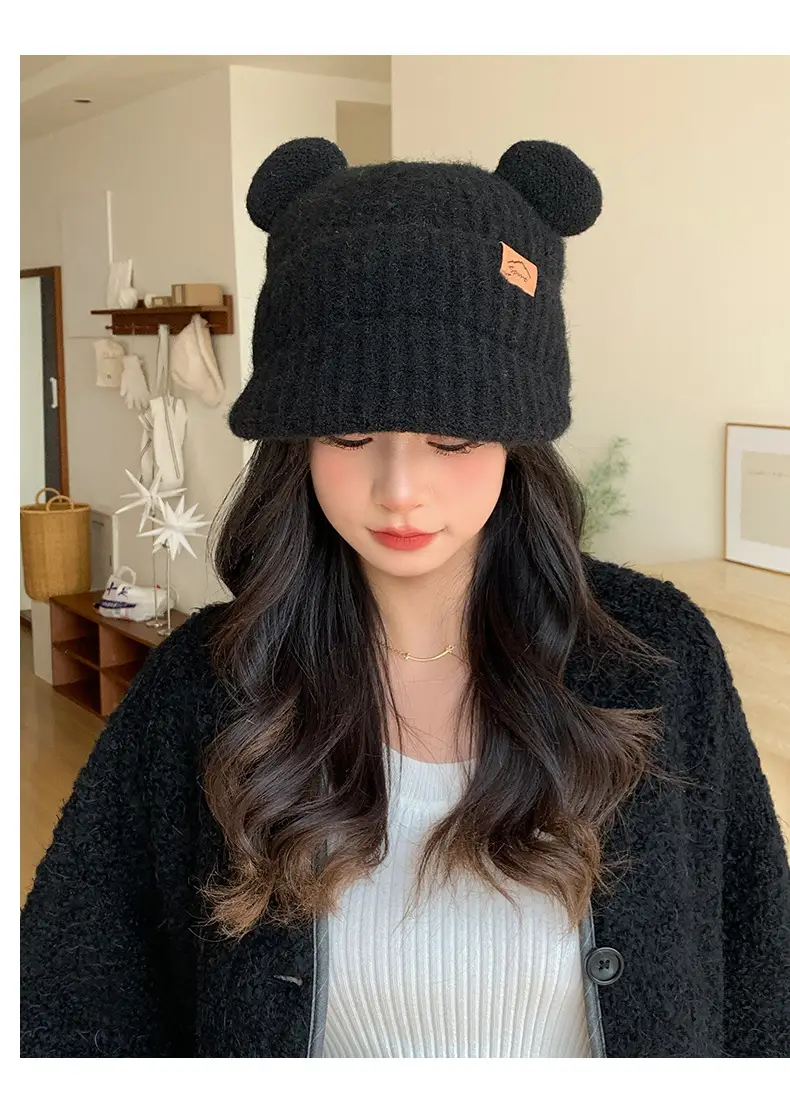 Women Bear Ears Knitted Wool Hat Winter Windproof — feature 25