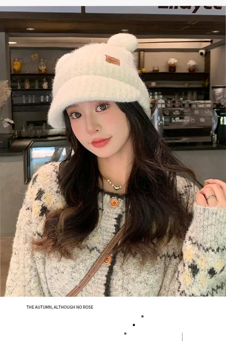 Women Bear Ears Knitted Wool Hat Winter Windproof — feature 5