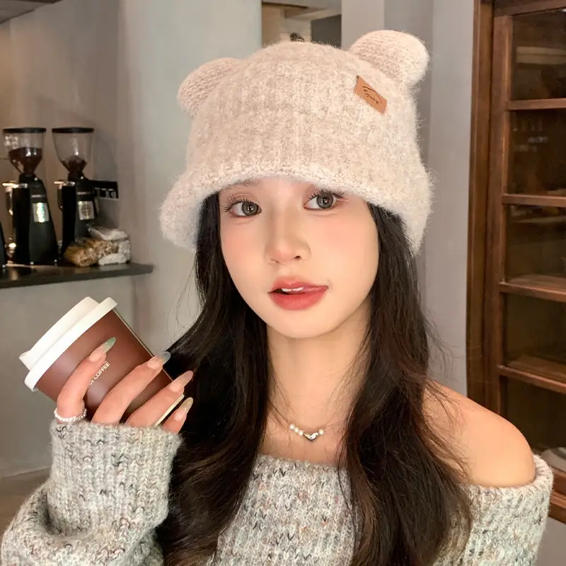 Women Bear Ears Knitted Wool Hat Winter Windproof - Image 6